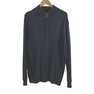 Haggar Men’s Navy-Blue Quarter-Zip Pullover Sweater | 100% Cotton | Size XL
